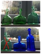 Wazony szkło kobaltowe i zielone. Karafki, dzbanki, 