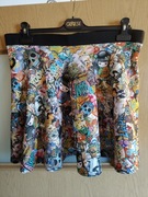 Spódnica mini roz L Cameo Rose goth kpop drukowana rozkloszowana 