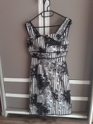 Elegancka sukienka przed kolano w szarościach wizytowa rozmiar M we wzory