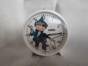 Unikatowy Budzik vintage Ruhla piaskowy ludzik. GDR. 