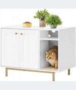 Szafka dla kota ukryta kuweta z drapakiem biała/ złota 