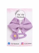 Spinka kokarda handmade fiolet plus kwiatuszek 