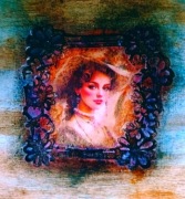 Drewniana skrzynka/pudełko Vintage postarzana dama Belle Epoque Rękodzieło 