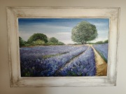 Ręcznie malowany pejzaż pola lawendy 