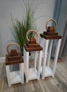 Lampiony drewniane zestaw 3 sztuki 35 45 55