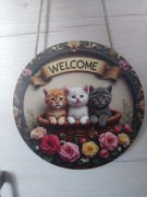 Urocza Tabliczka "WELCOME" z Kotkami – Hit do Przedpokoju!