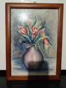 Akwarela - tulipany w wazonie | sygn. Z. Pawlikowska | PRL / vintage