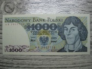 BANKNOT PRL 1000 ZŁOTYCH 1975 ROK SERIA AR MIKOŁAJ KOPERNIK UNC