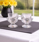 Podstawki do jajek Arcoroc  – Francja, szklane „kurki”, vintage (2 szt.)