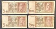 4 szt. BANKNOT Niemcy 5 marek 1942 rok