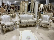 Włoski wypoczynek rzeźbiony Silik sofa 2 fotele biały 