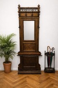 Stylowy drewniany wieszak z lustrem – antyk / retro