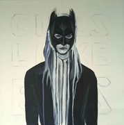 Obraz olejny duży 80x80cm czarno-biały nowoczesny Batman portret