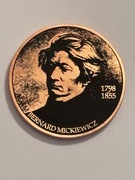 Mickiewicz. Moneta kolekcjonerska fi 32 mm. Miedź patyna. Gyges