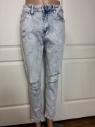 Jeansy damskie Mom Fit W.LOG jasne niebieskie przetarcia wysoki stan S/M