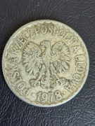 Moneta 1 zł z 1978 bez znaku mennicy 