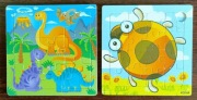 2x puzzle drewniane, duże kawałki, biedronka, dino