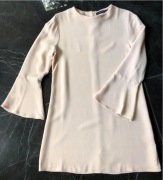 ZARA elegancka sukienka ecru falbany rozm. S 36 BDB