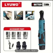 Akumulatorowy klucz grzechotkowy, 2 akumulatory 12V, walizka, zestaw nasade