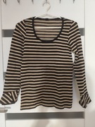 Bluzka damska GATTA L paski czarno-beżowe złota nitka NOWA