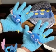Ciepłe rękawiczki pluszowe zimowe niebieskie ze Stitchem uniwersalne