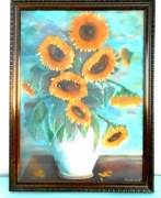 Obraz  Słoneczniki w wazonie, kopia olejna na dykcie  w ramie 89 x 68 cm