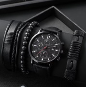 Męski kwarcowy zegarek + skórzane bransoletki x3 szt. GRATIS !!!