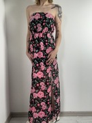 Czarna sukienka maxi bez ramiączek w kwiaty rozm. XS H&M