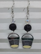 Kolczyki Torebka ziemi, czarna lawa, kryształki Handmade