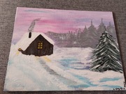Obraz ręcznie malowany,, Zima " 24 x 30 cm