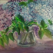 obraz olejny "Bzy w wazonie"