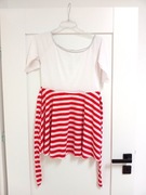 biała czerwona w pasy paski krótka bluzka sukienka tunika marine 40L