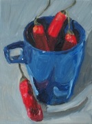 Obraz olejny papryczki 18x24 ręcznie malowany, nowoczesna martwa natura