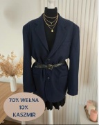 Granatowa marynarka wełna 40 L wool oversize kaszmir bdb guziki niebieski