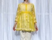 Bluzka tunika żółta S M haftowana etno boho orient szyfon lekka na lato