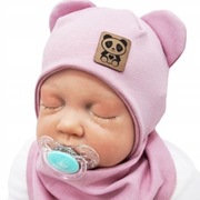 Różowy komplet BASIA czapka + apaszka r.36-38