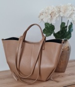 Torebka shopper Borse in Pelle duża włoska skóra camel beż brąz