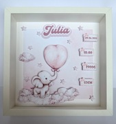 Metryczka 3D w ramce – personalizowany shadowbox dla dziecka | chrzest