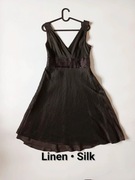 Elegancka czarna sukienka Monsoon Len jedwab 38 M Midi koktajlowa satynowa