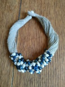 Naszyjnik handmade len i perły.