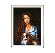 Portret,  "Dziewczyna z psiakiem" ,malarstwo, sztuka, obraz olejny,