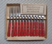 Zestaw 12 widelczyków do zakąsek PRL vintage widelce nierdzewne komplet 