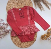 Body 92 czerwone w kropki myszka Miki Minnie długo rękaw z szelkami 