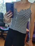 Bluzka na ramiączkach z wiskozy biała w czarno granatowe wzorki S/M kod489