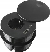 czarne gniazdo blatowe okrągłe chowane w blat port USB A USB C