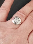 Pierścionek srebrny r 9 z duża owalna tarcza cyrkonii