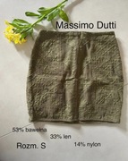 Massimo Dutti - Spódnica damska z lnem - Oliwkowa - Klasyczna - Rozm. 36