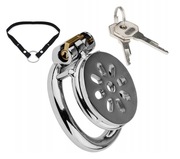 Płaski Stalowy pas cnoty, Chastity Flat Cage oring 40mm + Uprząż