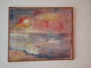 Pejzaż Z Zachodem Słońca Obraz Olejny 75x63 cm