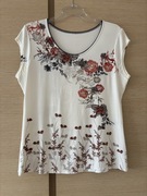 Bluzka letnia shirt kremowa z wzorem rozm 40